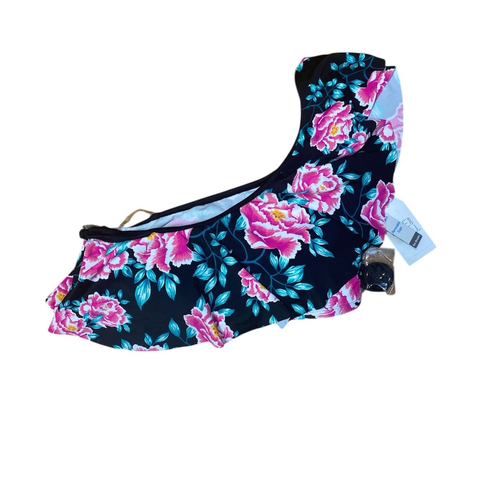 Time and Tru Floral One Piece Swimsuit - Black and Pink